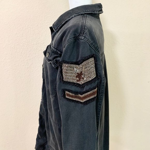 Free People Jackets & Blazers - Free People Black Military Embellish Jacket Shirt